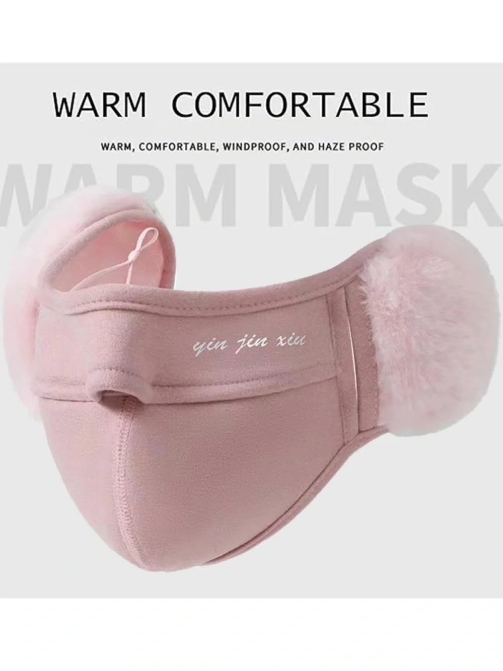 💞 New Pink Fleece Ear Warmer Face Mask with Fur Ear Pads for Winter Sports
